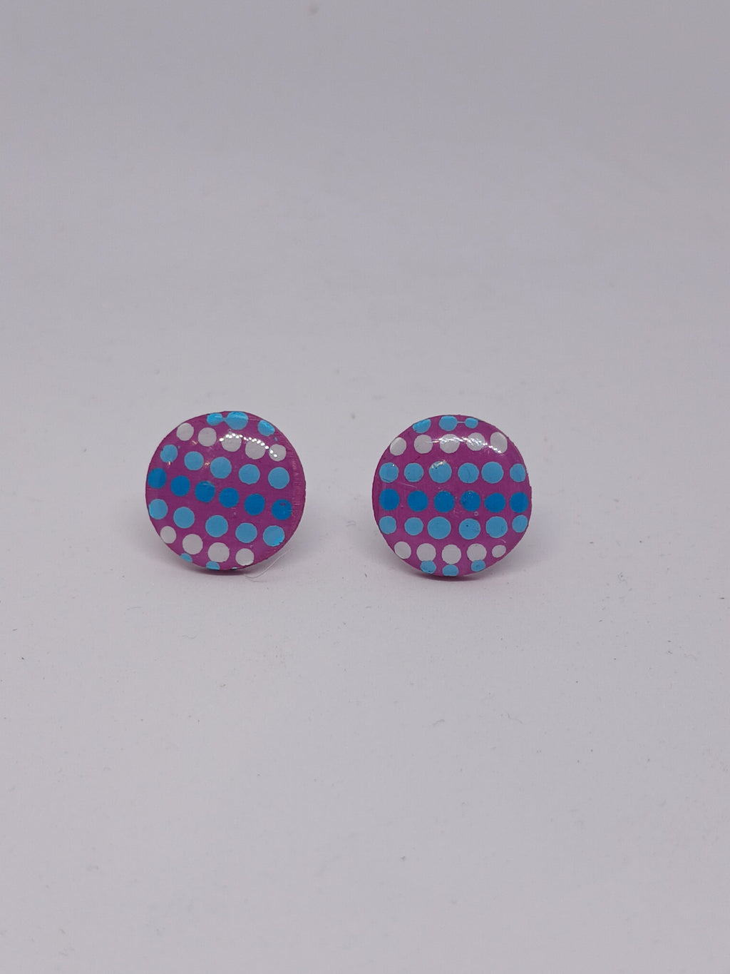 Magenta, blue & white – Hand-Painted Aboriginal Art Round Stud Earrings