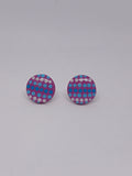 Magenta, blue & white – Hand-Painted Aboriginal Art Round Stud Earrings