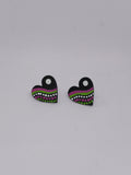 Black, Pink & Lime Green – Hand-Painted Aboriginal Art Heart Stud Earrings (20mm)