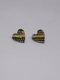 Green, Gold & Cream – Hand-Painted Aboriginal Art Heart Stud Earrings (20mm)