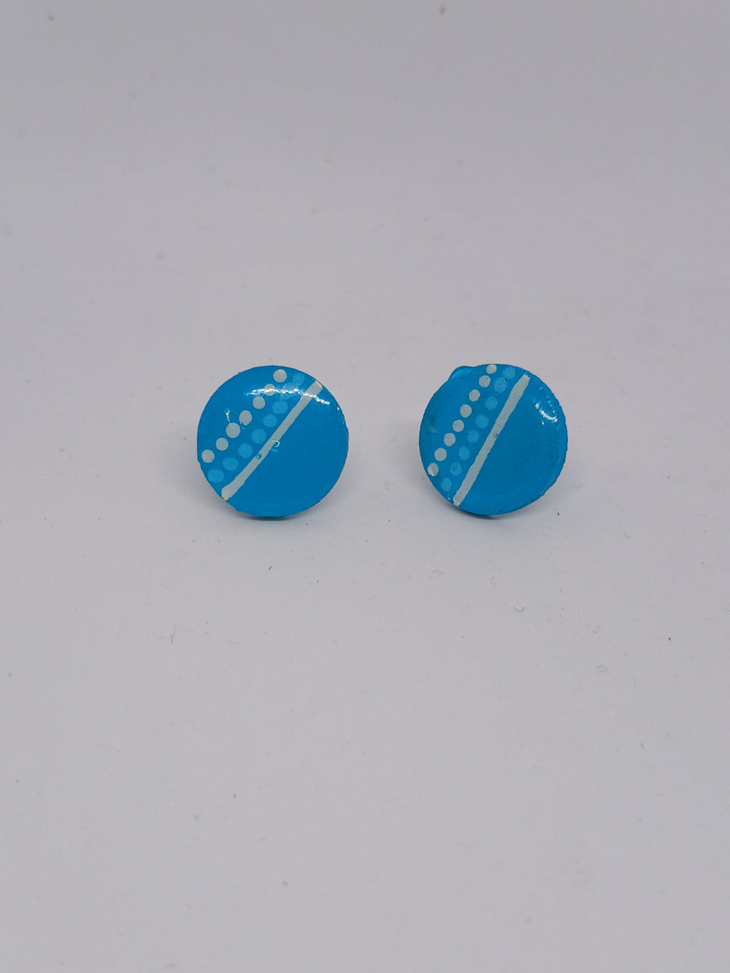 Aqua & white – Hand-Painted Aboriginal Art Round Stud Earrings