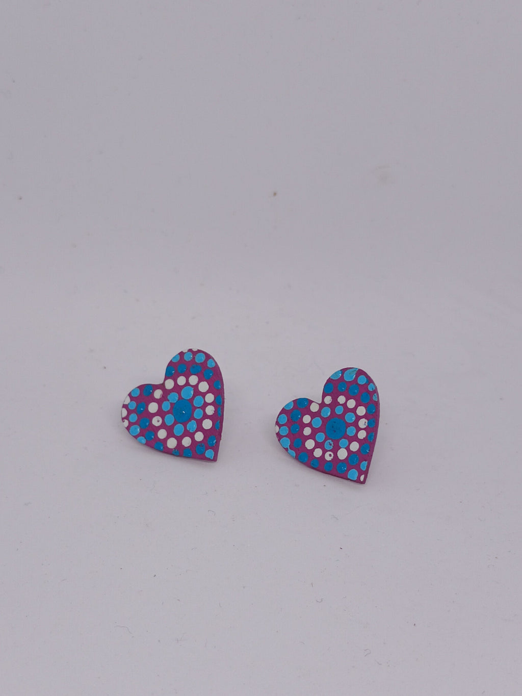 Purple & Teal – Hand-Painted Aboriginal Art Heart Stud Earrings (20mm)