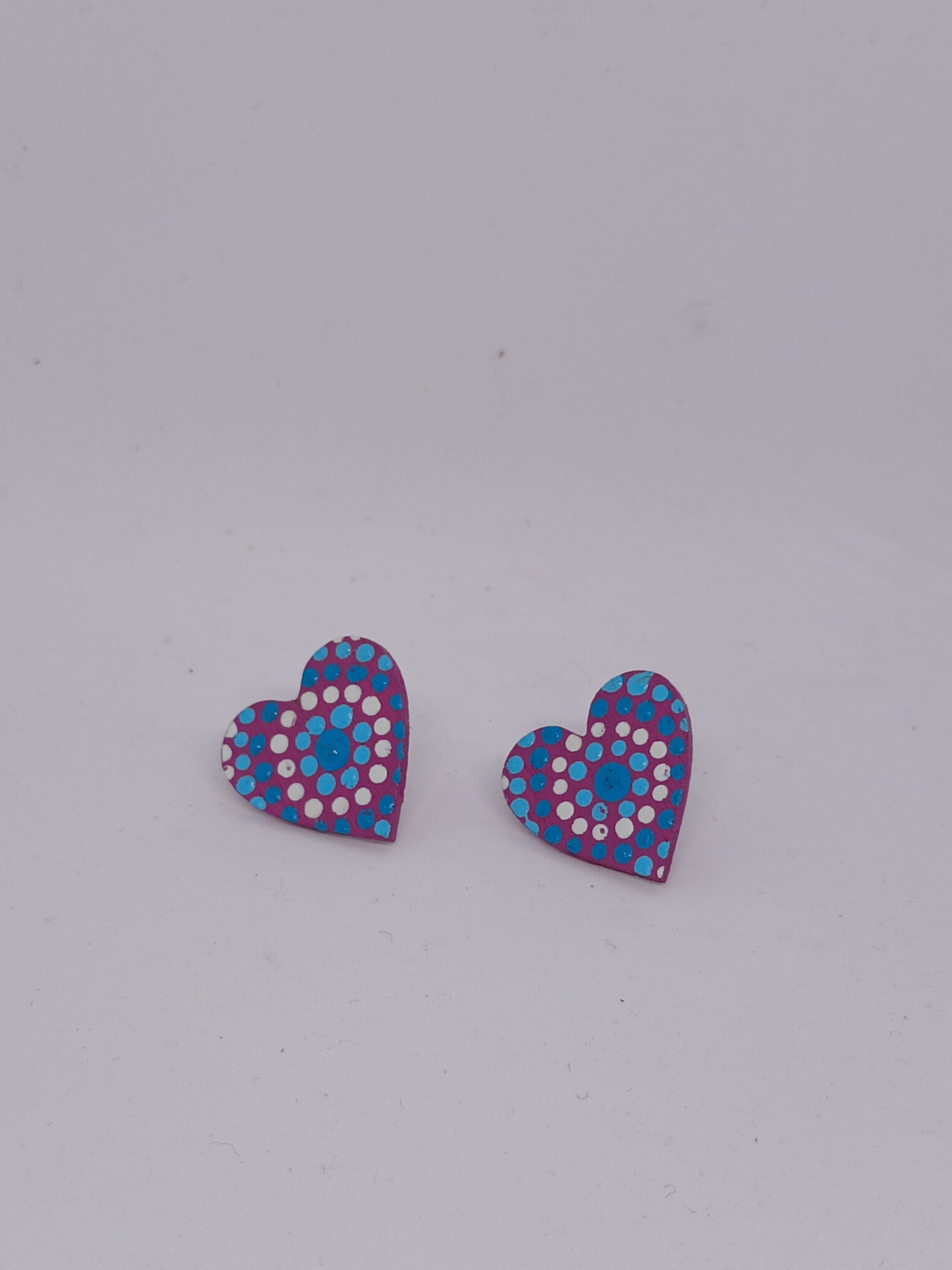 Purple & Teal – Hand-Painted Aboriginal Art Heart Stud Earrings (20mm)