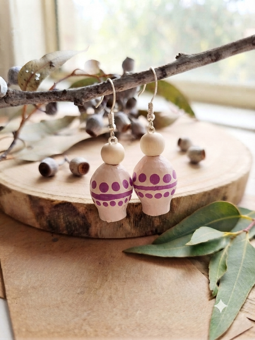 Pink – Hand-Painted Aboriginal Art Gumnut Earrings
