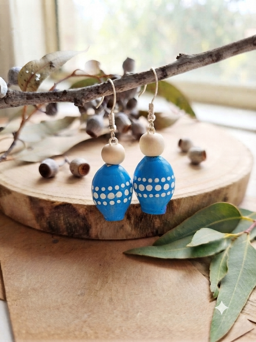 Blue – Hand-Painted Aboriginal Art Gumnut Earrings