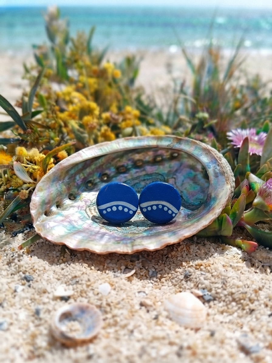 Blue – Hand-Painted Aboriginal Art Round Stud Earrings