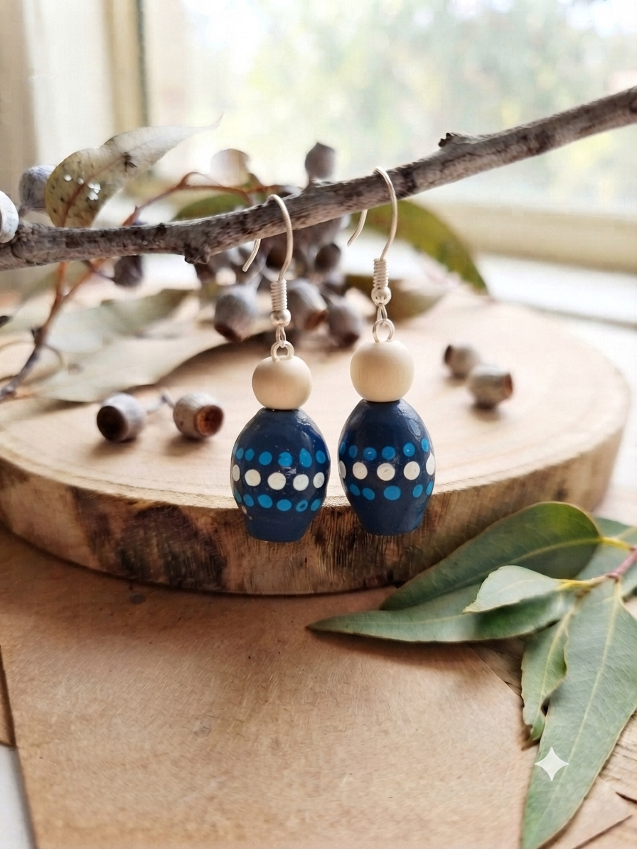 Blue – Hand-Painted Aboriginal Art Gumnut Earrings