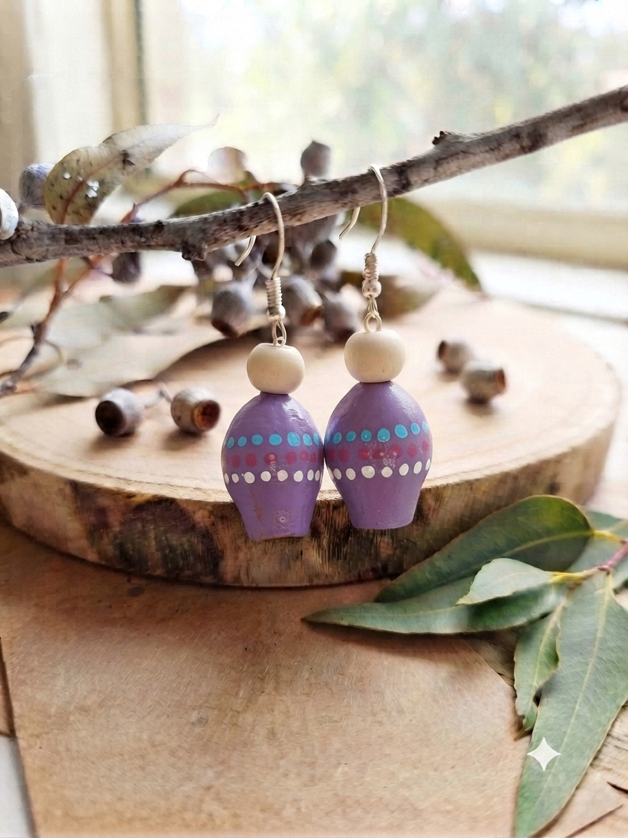 Purple – Hand-Painted Aboriginal Art Gumnut Earrings