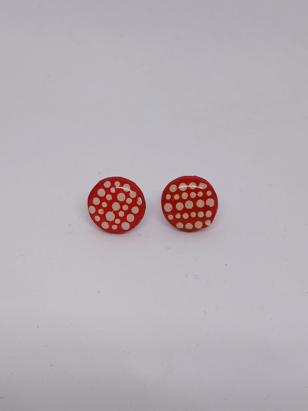 Red & white – Hand-Painted Aboriginal Art Round Stud Earrings