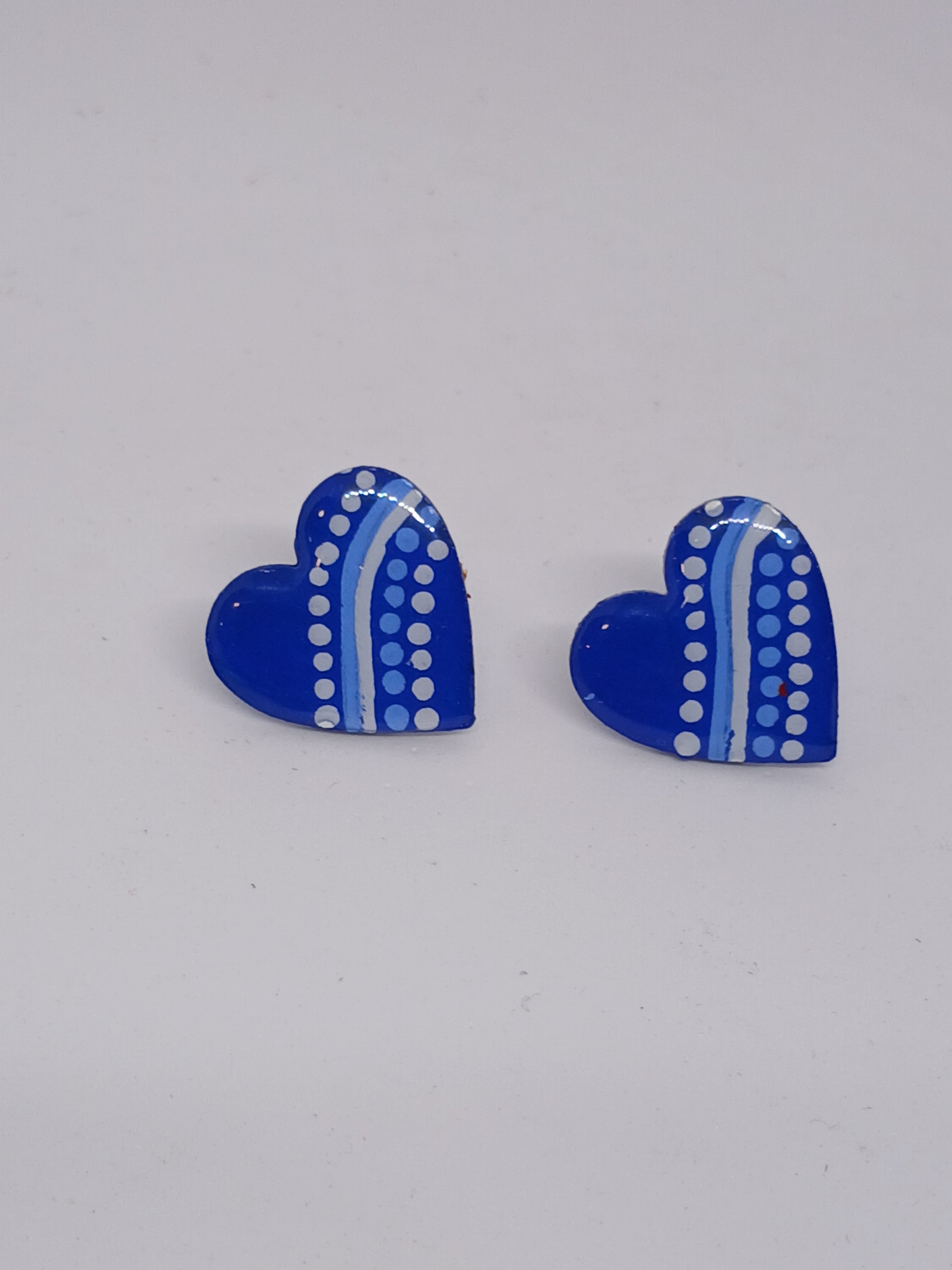 Blue – Hand-Painted Aboriginal Art Heart Stud Earrings (Style 2)