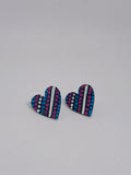 Blue, Pink, Blue & White – Hand-Painted Aboriginal Art Heart Stud Earrings (20mm)