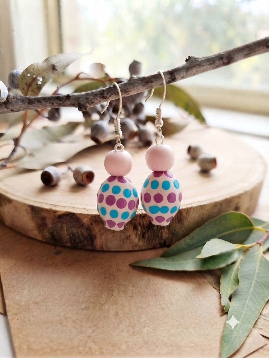 Pink – Hand-Painted Aboriginal Art Gumnut Earrings