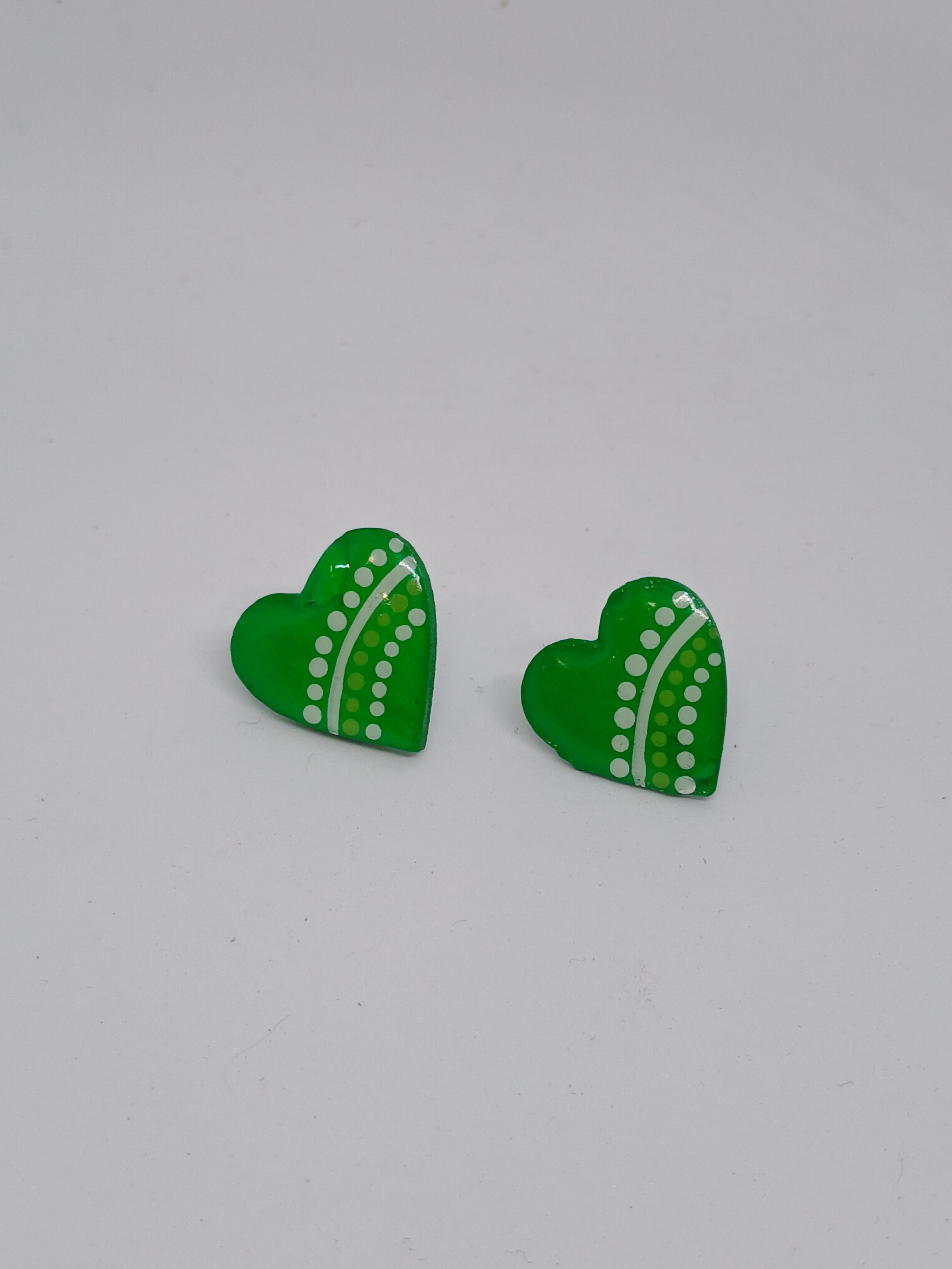 Green – Hand-Painted Aboriginal Art Heart Stud Earrings