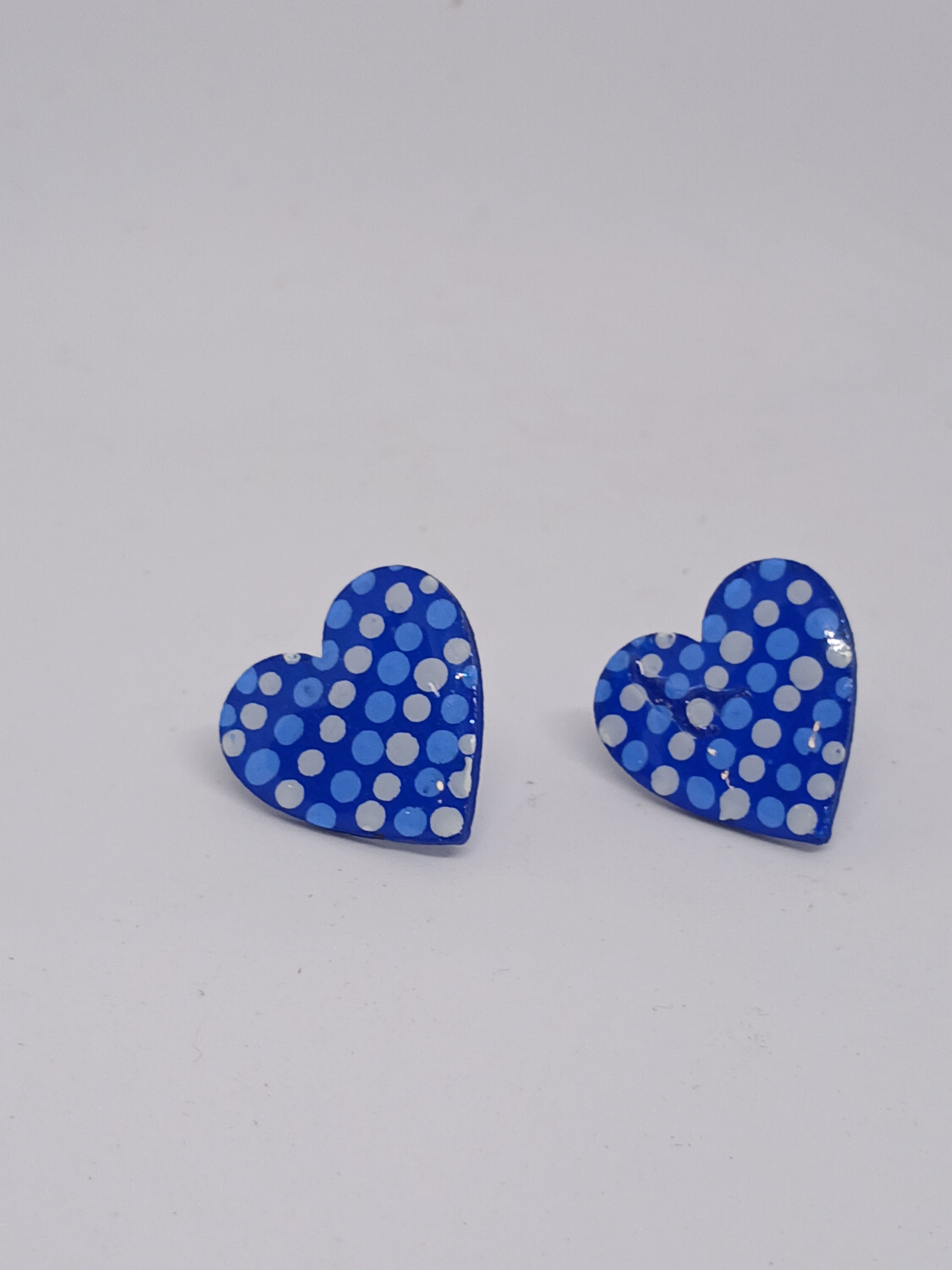 Blue – Hand-Painted Aboriginal Art Heart Stud Earrings (Style 3)