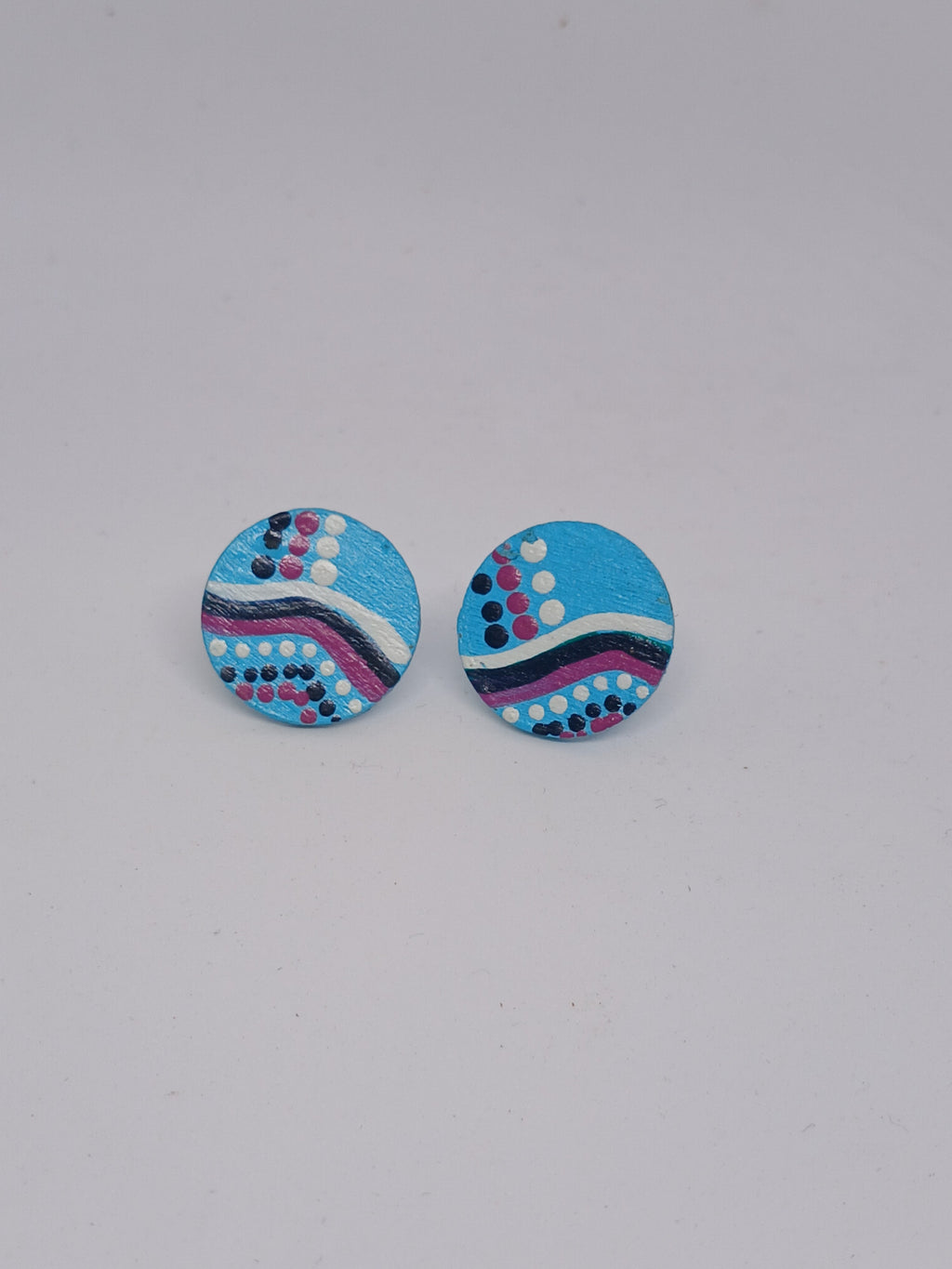 Ocean – Hand-Painted Aboriginal Art Round Stud Earrings