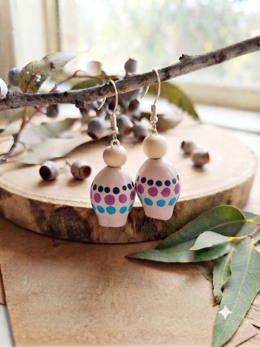 Pink – Hand-Painted Aboriginal Art Gumnut Earrings