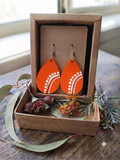 Orange – Hand-Painted Aboriginal Art Sterling Silver Teardrop Earrings (Style 2)