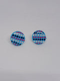 Sky blue, navy & magenta – Hand-Painted Aboriginal Art Round Stud Earrings