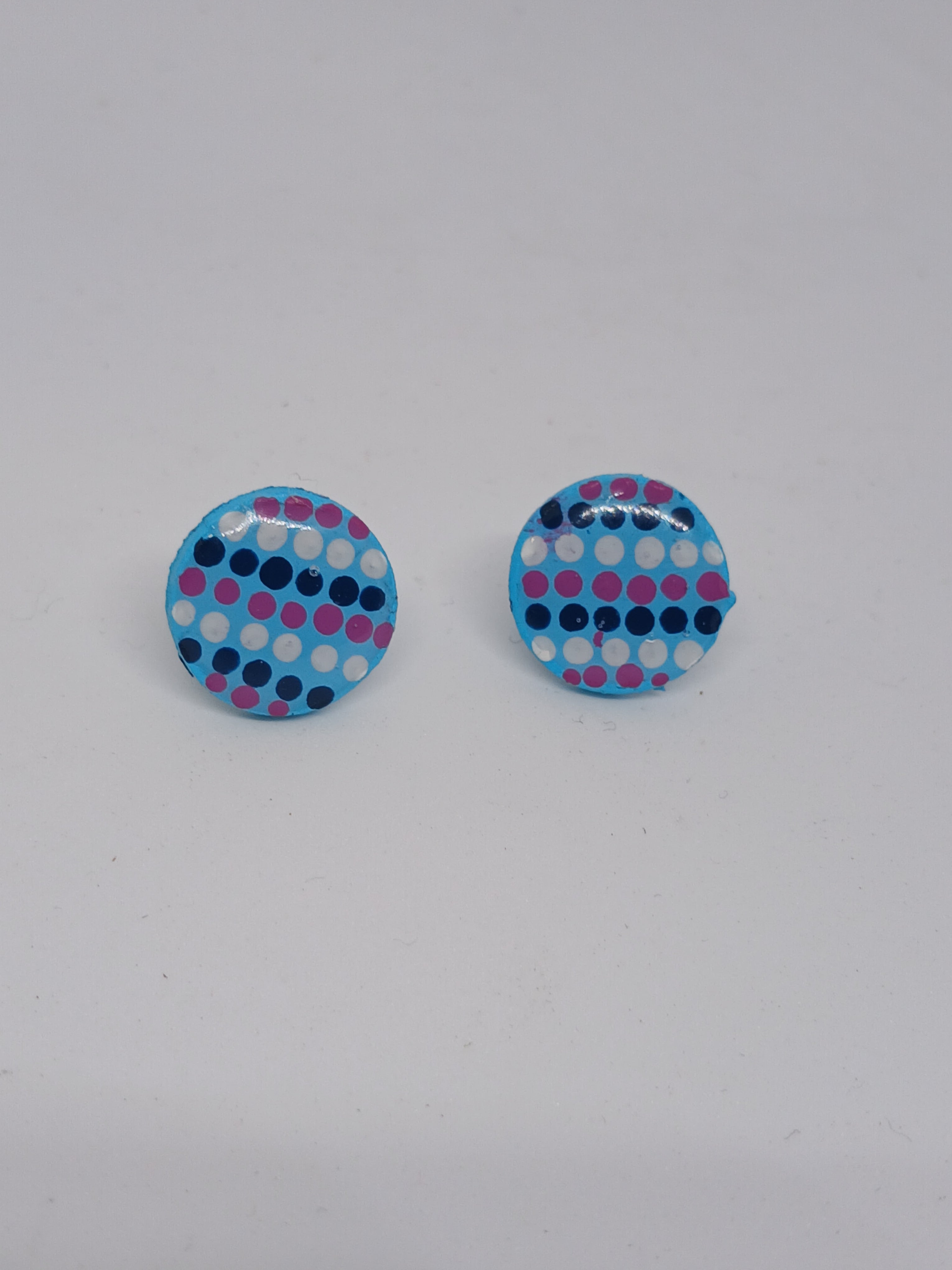 Sky blue, navy & magenta – Hand-Painted Aboriginal Art Round Stud Earrings