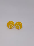 Golden yellow & white – Hand-Painted Aboriginal Art Round Stud Earrings