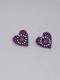 Black, pink and purple – Hand-Painted Aboriginal Art Heart Stud Earrings (20mm)